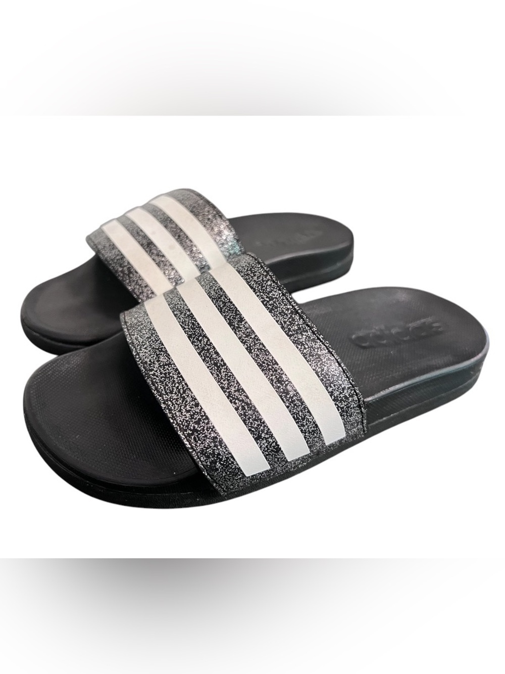 Adidas Adilette Comfort Slides Glitter Black/White – Kids Size 11K